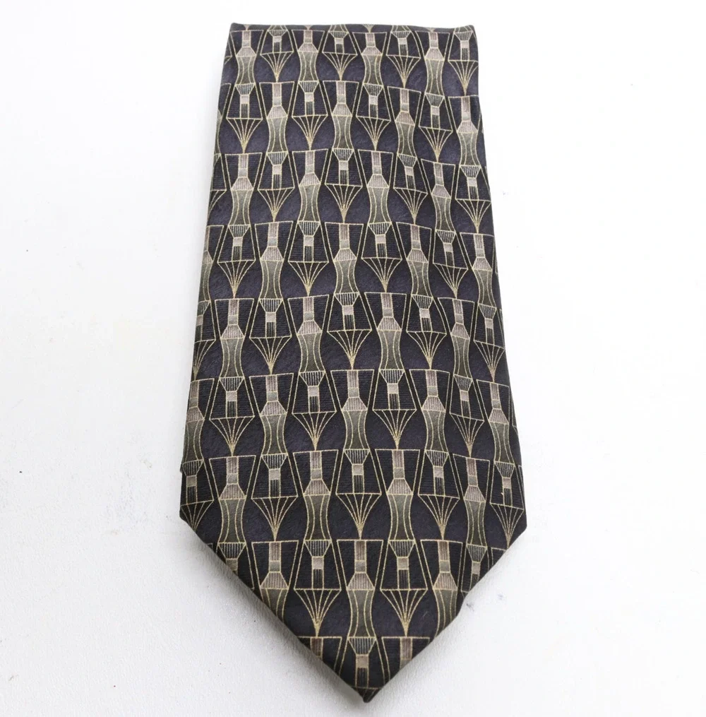 Pierre Cardin Tie Mens 61 in Silk Gold Black Statue Trophy Classic Designer Wide